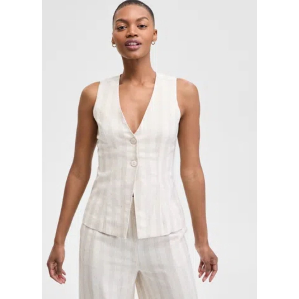 Y2K Scandi Girl Rayon Linen Vest Oatmeal Business Casual Career Size L Macys